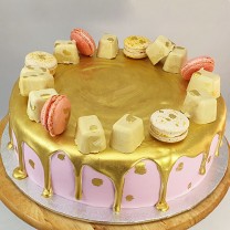 Drip Cake - Gold with White Chocolate and Macarons (NOT nut free)